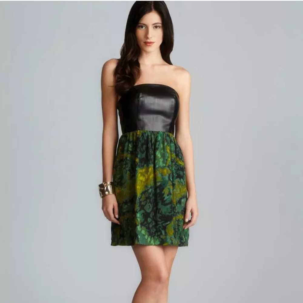 NEW Kensie Tie Dye Faux Leather Bodice Dress